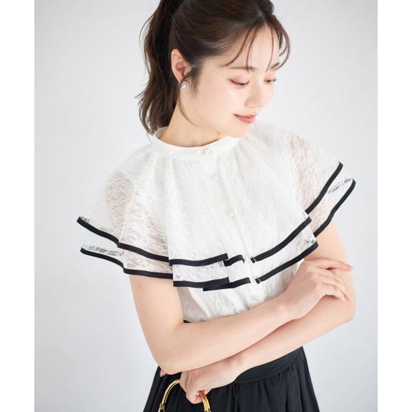 tocco closet パール釦バイカラーフリルケープレースブラウス
