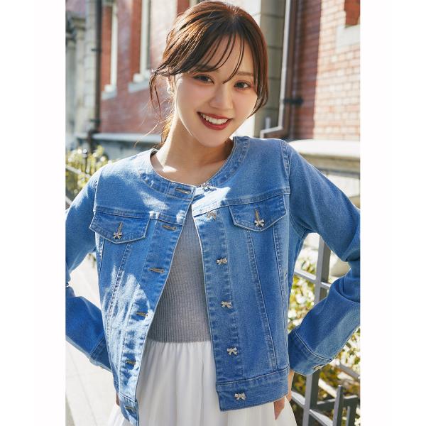 tocco closet（トッコ クローゼット） ビジューリボン釦ノーカラー