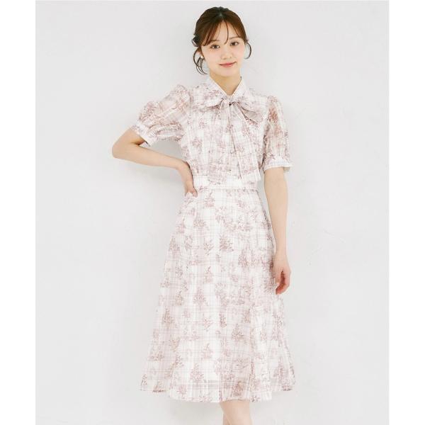 チェリーリボンプリントフレアスカートtoccoclosetトッコクローゼット バックレースアップチェリー×リボンプリントシアーフレアスカート