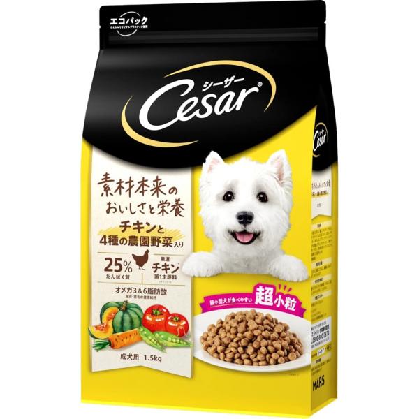 他サイト： シーザードライ 成犬用 超小粒 ドッグフード チキンと4種の農園野菜入り 1.5kgの商品画像