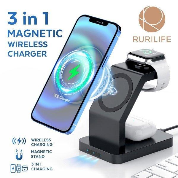 スマホアクセサリー 3-in-1WirelessCharger RURILIFE 3in1 MAGNETIC スマホ ワイアレス 充電器 ワイヤレス充電器