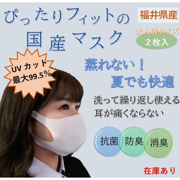 夏マスク ２枚入り 日本製 洗える 蒸れない 抗菌 防臭消臭 UVカット 花粉対策 速乾 福井県産 大人用