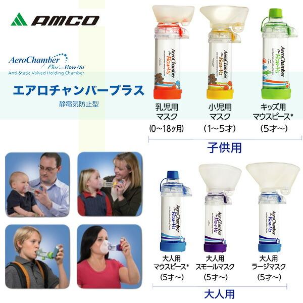【エアロチャンバー・プラス 】アムコ 静電気防止タイプ マスク付き 小児用  大人用 乳児用 マウスピース マスク