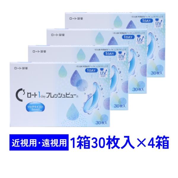 ワンデーフレッシュビューリッチモイスト 30枚入 4箱セット ロート 1day 近視用 遠視用 送料無料