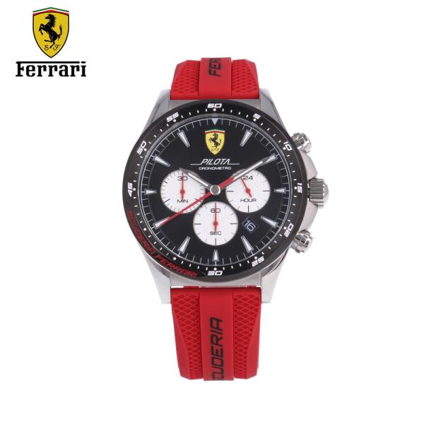 FERRARI フェラーリ 腕時計 時計 メンズ クオーツ クロノグラフ ラバー レッド シルバー ブラック 0830596 プレゼント ギフト  1年保証 送料無料