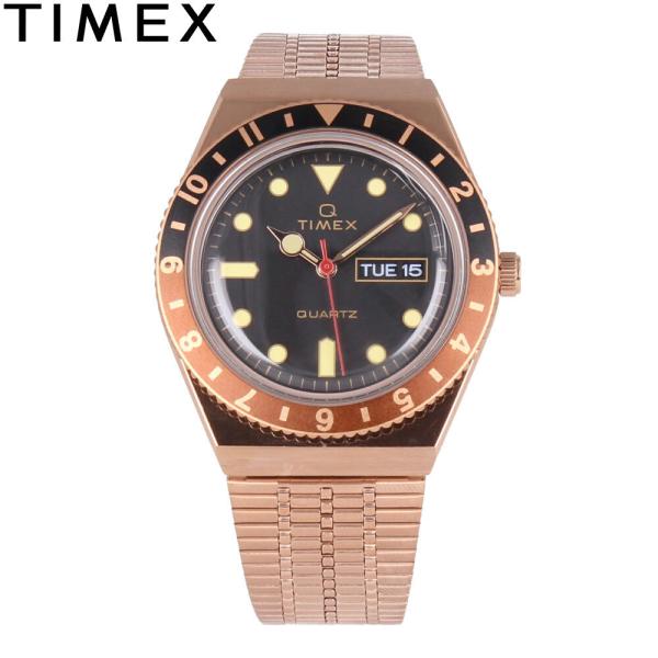 TIMEX タイメックス TIMEX Q タイメックスキュー腕時計 メンズ 2色ベゼル ドーム風防 クオーツ メタル ピンクゴールド ブラック ブラウン TW2U61500 爆買