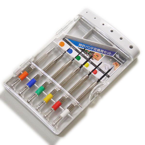 ■メーカー：BAMBI（バンビ）■品名：時計バンド交換用セット（6本組）■内容：バネ棒はずし I型、バネ棒はずし Y型、マイナスドライバー 0.9mm、1.2mm、プラスドライバー、目打ち（キリ）※ドライバーはバールやタガネやポンチのように...