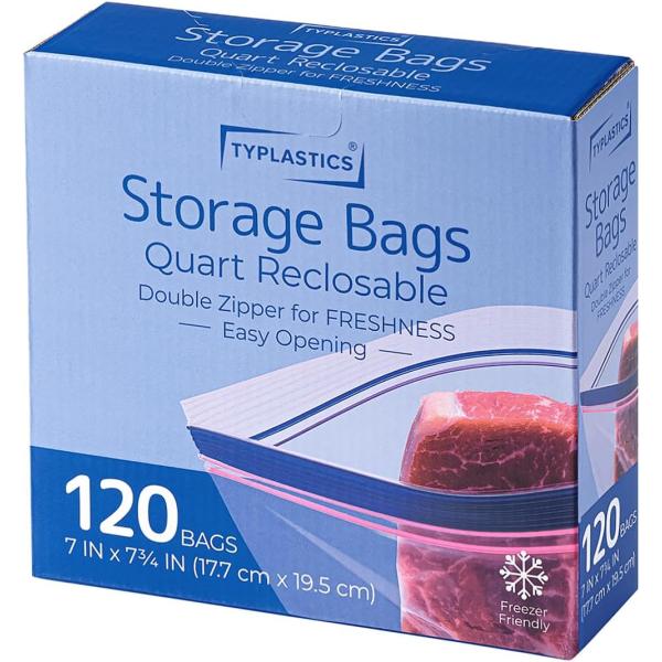 【在庫処分】TYPLASTICS フリーザーバッグ ダブルジッパーバッグ 冷凍冷蔵食品保存袋 Mサイズ 120枚入り しっかり閉じられる 繰り返し使える 177×195mm