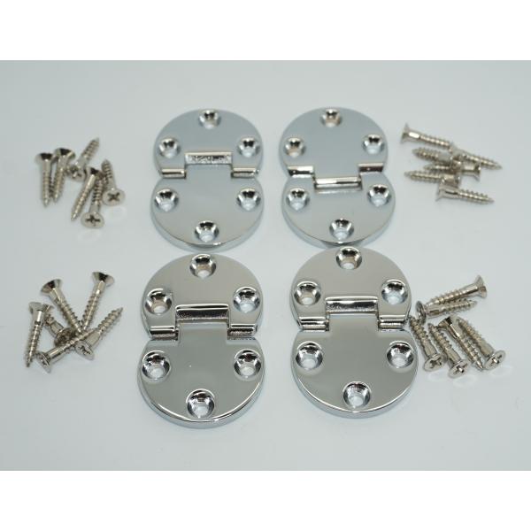 ドロップ丁番（ライティングデスク丁番）クロームメッキ亜鉛ダイカスト製　ビス穴径が３．４ミリと大きいので、３．１ミリ径の木ネジ入ります。（２．７ミリ径の木ネジでネジ穴が緩くなった交換用によいかも。）丁番　　４個 ビス皿木ネジ　３．１ｍｍ×１６...