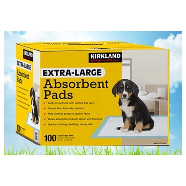 カークランドシグネチャー自慢の超強力吸水シートです。76cm x 58 cmのXLサイズ。ペットシーツに使用いただくのはもちろん、様々な場面や用途で活躍します。 車のオイル交換の際に下に引く折って小動物のゲージの下に敷く犬用の水回りの下に引...