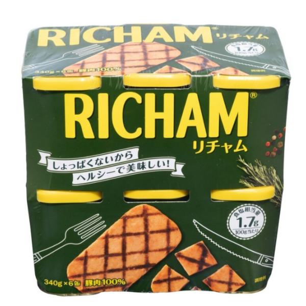 東遠 リチャム 340g 6缶 31629 送料無料 ハム缶 スパムおにぎり スパムむすび ポーク100% スパム レスソルト ランチョンミート 塩分控えめ 豚肉