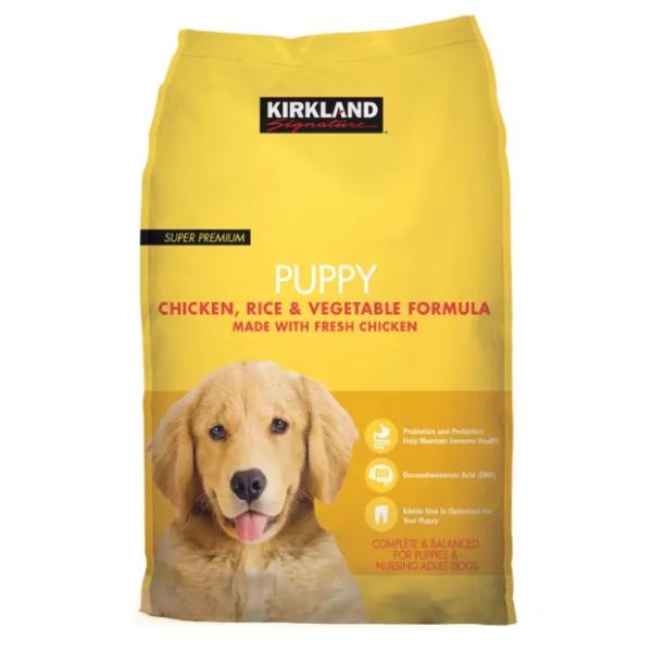 カークランドシグネチャー スーパープレミアム 子犬用に使われているライスとベジタブルの成分は子犬の成長に必要な栄養素を考えて作られております。この成分はタンパク質のバランス、脂質そしてその他必須栄養素（プラスDHA、オメガ脂肪酸とチキンなど...