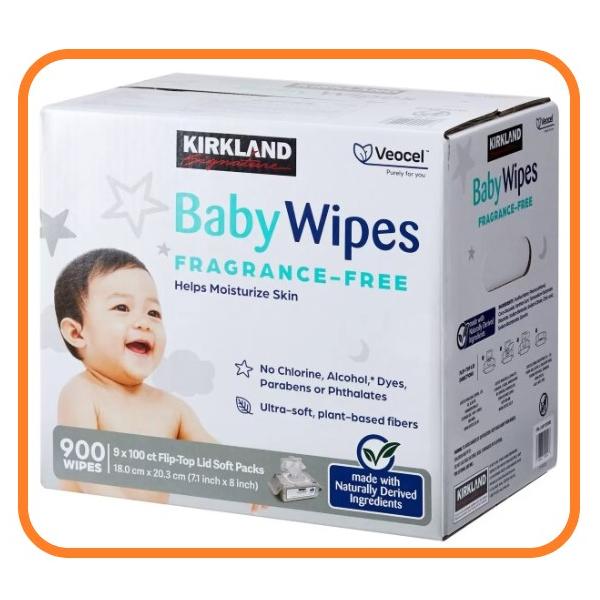 大判で使いやすいウェットタイプの赤ちゃん用おしりふきシート（シートサイズ　18cm X 20.3cm）無香料柔らかくやさしい肌触りのリヨセル素材を使用開閉が用意な蓋付き個包装パック内容量 100枚個装 x 9個入りコストコ ベビーワイプ フ...
