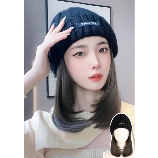 帽子ウィッグ レディース 一体型帽子 かつら 自然 可愛い 髪付き 帽子かつら ヘアネット付き ニット帽子付き ウィッグ 女性 おしゃれ 小顔効果 変装