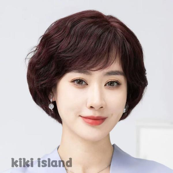 レディース  中高年フルウィッグ  女性用かつら  母のウィッグ ショートウイッグ  おしゃれ パーマ ふんわり 上品さ シニア 高齢者 人毛100％  高品質  医療用