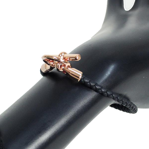 エルメス グレナン レザーブレスレット レディース 黒 箱付き HERMES エルメス ブレスレット グレナン メタル×レザー ブラック