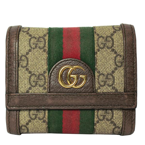 GUCCI　グッチ　茶　PVC×レザー　オフィディア　三つ折り財布　523174 GUCCI グッチ 茶系 PVC×レザー オフィディア 三つ折り財布 523174