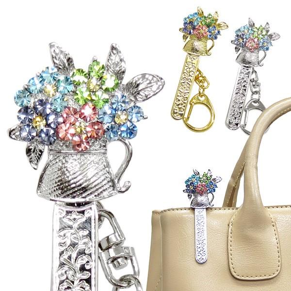 キークリップ バッグチャーム キラキラ フラワーバスケット 花