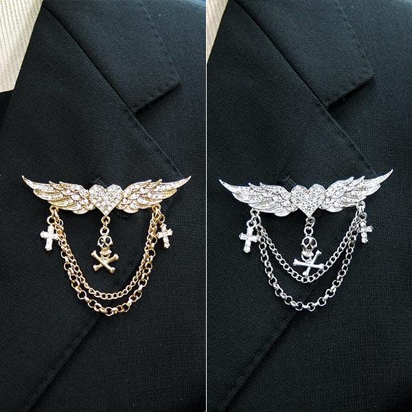 ラペルピン ドクロ 骸骨 シルバー色 ゴールド色ラインストーン 男女