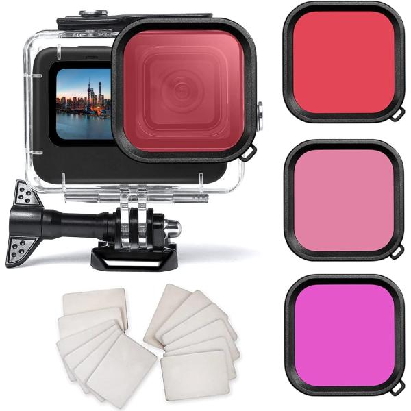 OKFUN ダイビングキット GoPro Hero 13/12/11/10/9 ブラック 60m 水中ダイビングハウジング フィルター3個付