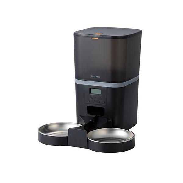 エレコム(ELECOM) PET-AF02BK ブラック 自動給餌器 猫 中小型犬 6L 2匹用 録音可 タイマー式 1日6食