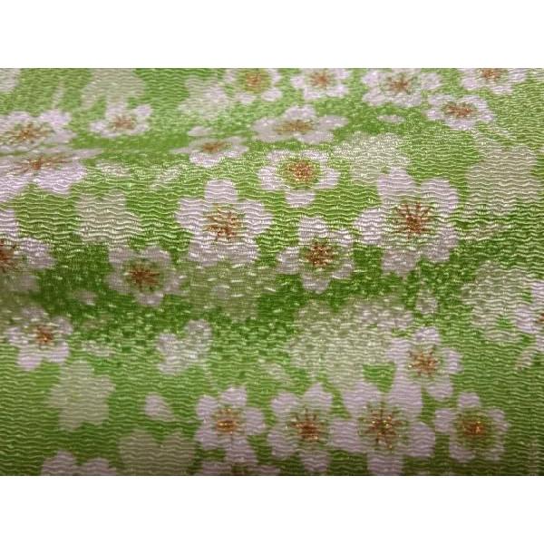 京友禅 金彩 ちりめん 生地 満開桜 緑 10cm単位 切り売り和柄 生地 はぎれ 布 通販 和柄生地 Chirimen072 都香庵 通販 Yahoo ショッピング