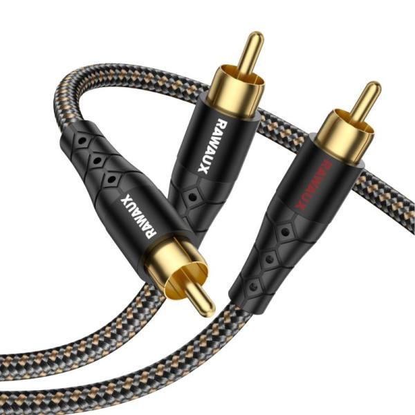 RAWAUX RCA分岐ケーブル 3M RCA 1オス-2オス Y型オーディオケーブル 24K金メッキプラグ モノラル-フォノ 赤と白の同軸ステレオ