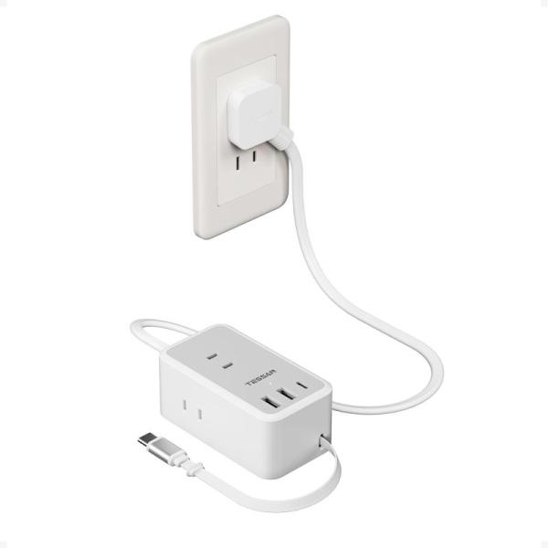 TESSAN 延長コード 0.5m 50cm 薄型 USB-C 巻き取り式ケーブル付き PD対応 電源タップ usb たこあしコンセント テーブルタッ