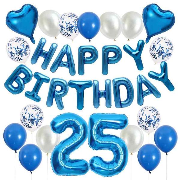 HAPPY BIRTHDAY 誕生日 バルーン 飾り付け セット 25歳 数字 ブルー