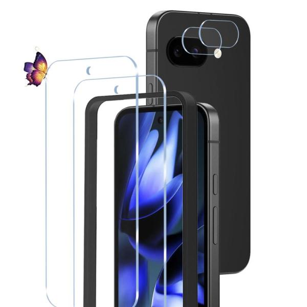 pixel 9a ガラスフィルム（2枚）+カメラフィルム（2枚) グーグルピクセル9a 保護フィルム ワンタッチ貼付け/気泡ゼロ google pix