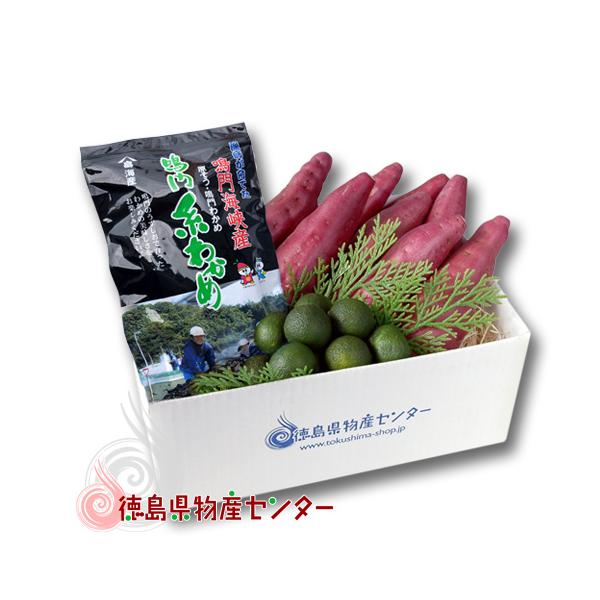 今季収穫分予約販売！ 7月末より順次発送！(お届け日時指定不可)徳島特産直送便（すだち 鳴門わかめ なると金時さつまいも）贈答品 ギフトお歳暮お中元 送料無料