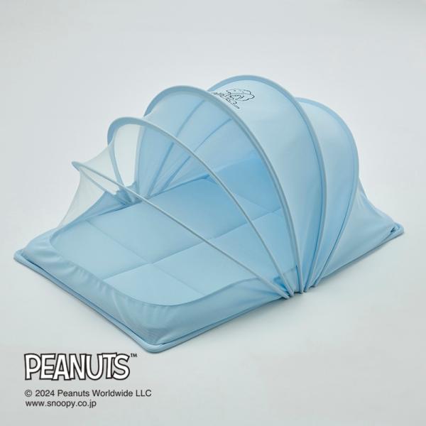 【メーカー】西川【キャラクター】スヌーピー【サイズ】90×60×47cm【素材】　本体/生地：ポリエステル100％、フード骨部分：塩化ビニル樹脂、底面骨部分：ポリアセタール　敷きふとん/ふとんがわ：ポリエステル100％、詰めもの：ポリエステ...
