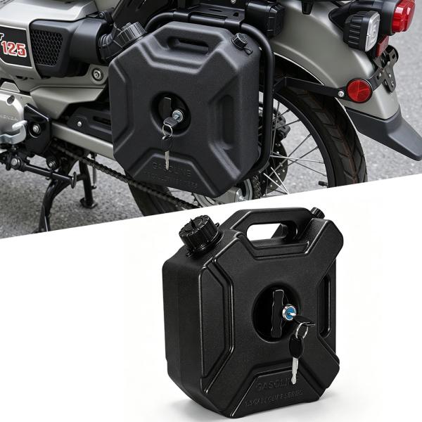 バイク用 携帯燃料タンク 5L ガソリン携行タンク 給油ノズル付き 燃料ボトル ポータブル ロック付き 軽量 耐久 ブラック