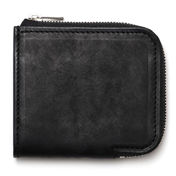 二つ折り財布 本革 ミニ財布 ファスナー ブラック 黒 黒色 イタリアン