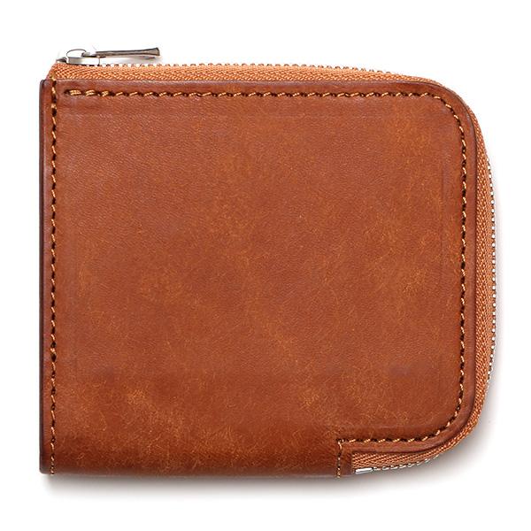 二つ折り財布 本革 ミニ財布 ファスナー キャメル ブラウン 茶 茶色