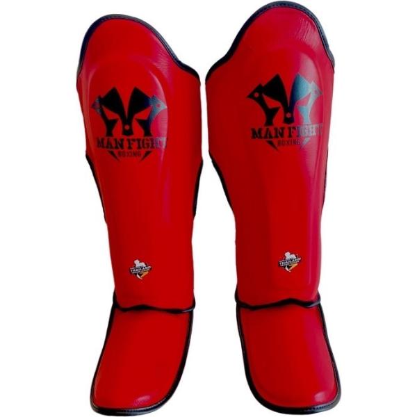 MAN FIGHT レッグガード マンファイト Mサイズ レガース 赤黒 4点留め