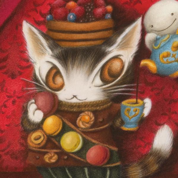 猫 のダヤン 「 赤い部屋のマカロン 」 縦42.5×横33.5cm 絵本作家 池田