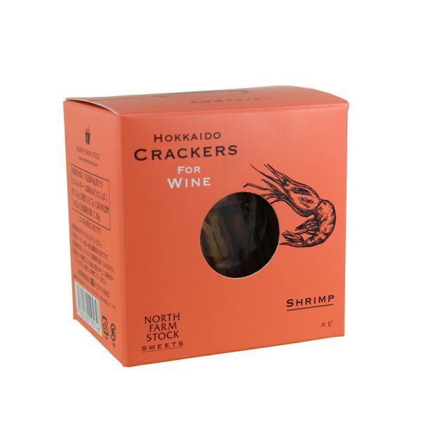 「ワインを楽しむために作られたクラッカー」エビの香りがお口いっぱいにひろがるこのクラッカーは、白ワインと合わせてお召上がりいただくのがおすすめです。商品名：北海道クラッカー（エビ）【ワインとの同梱可能】【ラッピング不可】【ギフトBOX不可】