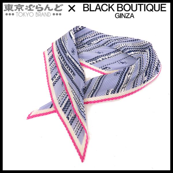 CHANEL シャネル プリーツスカーフ ラベンダーxピンクxネイビー CHANEL シャネル プリーツスカーフ ラベンダーxピンクxネイビー
