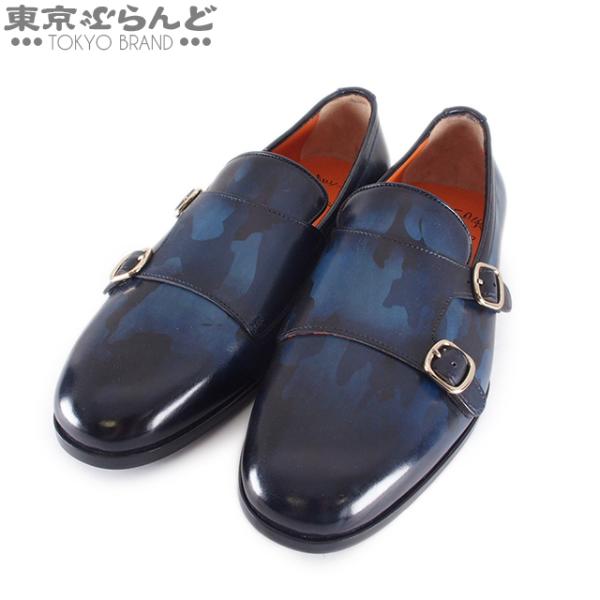 サントーニ Santoni ダブルモンク 13907 ネイビー ブルー SV金具 