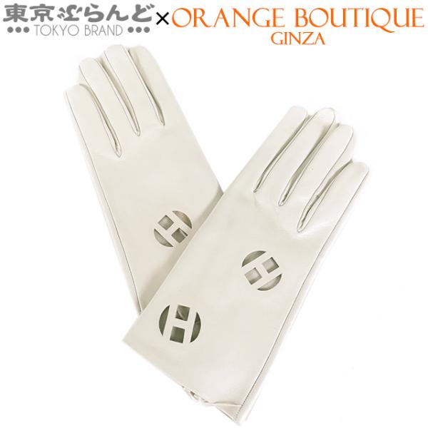 HERMES（エルメス） レザーグローブ アイボリーグレー ラムスキン H