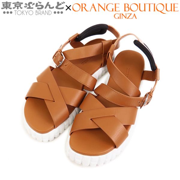 エルメス サンダル エベレスト 37 HERMES（エルメス） エベレスト ブラウン レザー ストラップサンダル