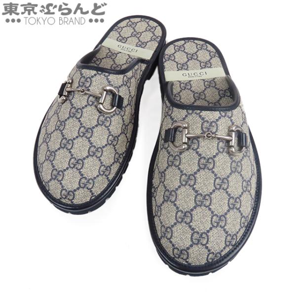 GUCCI（グッチ） ホースビット スリッパ 694249 ネイビーxベージュ GG