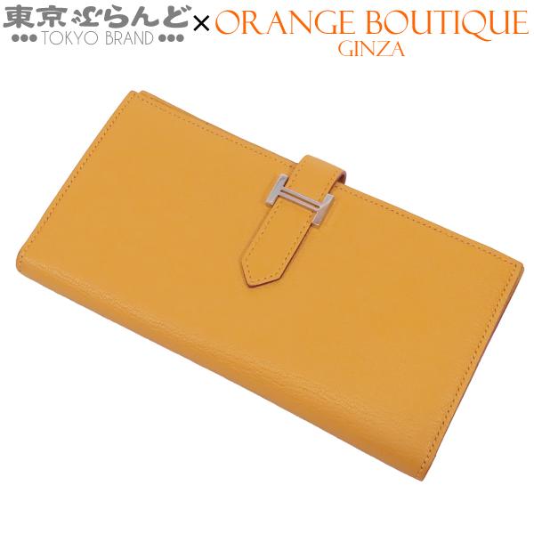 エルメス  ベアンスフレ C刻印 G金具シェーブル長財布 メンズ HERMES（エルメス） ベアン スフレ C刻印 ジョーヌアンブル シルバー