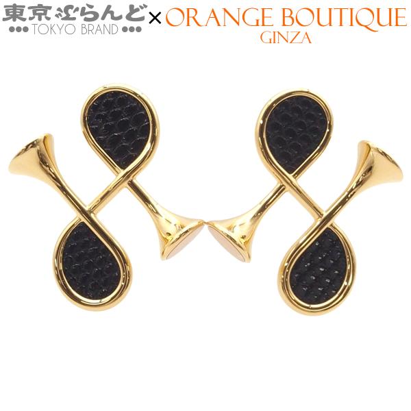 HERMES（エルメス） コルH ピアス ゴールドxブラック GP リザード