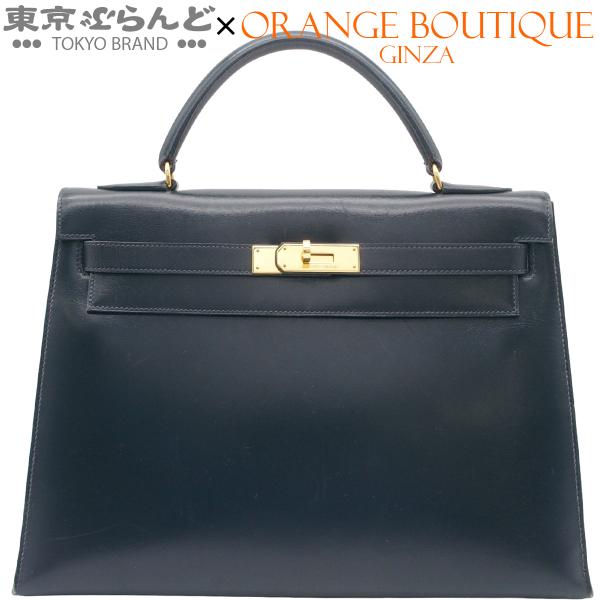 エルメス HERMES ケリー32 〇R刻印 ネイビー系 ゴールド金具 ボックスカーフ 外縫 ヴィンテージ ハンドバッグ レディース 101885672