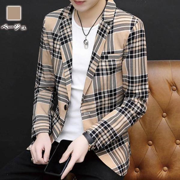 テーラードジャケット メンズ チェック柄スリムジャケット 人気 冬 20