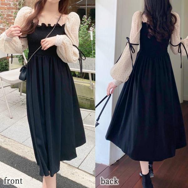 ワンピース レディース シアースリーブロングドレス 長袖 60代