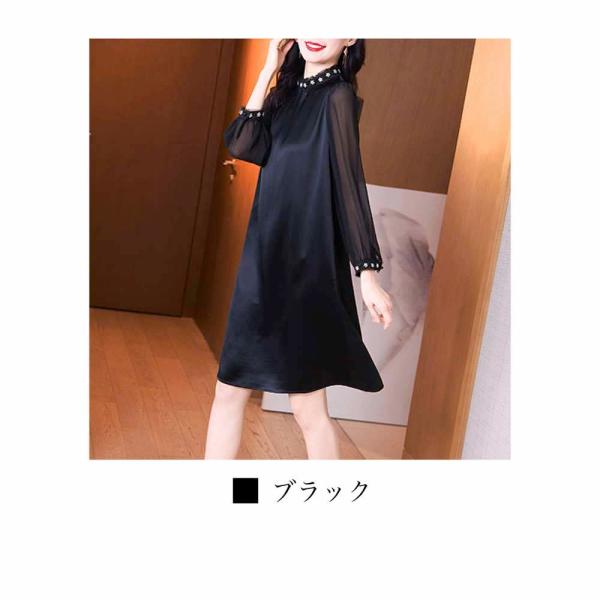 ワンピース レディース 花襟シルクワンピース 60代 秋 40代 夏