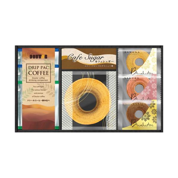 創業当時から直火焙煎にこだわるドトールの美味しさを一杯ずつドリップできる珈琲セット。ふんわりと焼き上げたバウムクーヘンの甘みが珈琲のお供にぴったりのギフトです。■ミルクバウムクーヘン・ドトールドリップコーヒー(キリマンジャロブレンド7g)・...